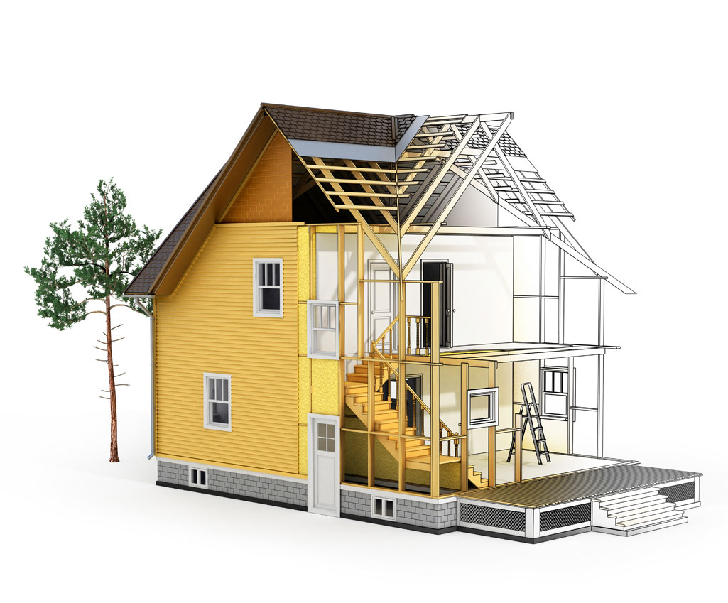 House with Cut-Away of Systems